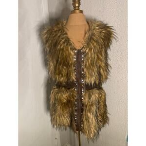Ashley Stewart Plus Size Faux Fur Jeweled Zip Vest 14/16 Mobwife Castlecore Punk